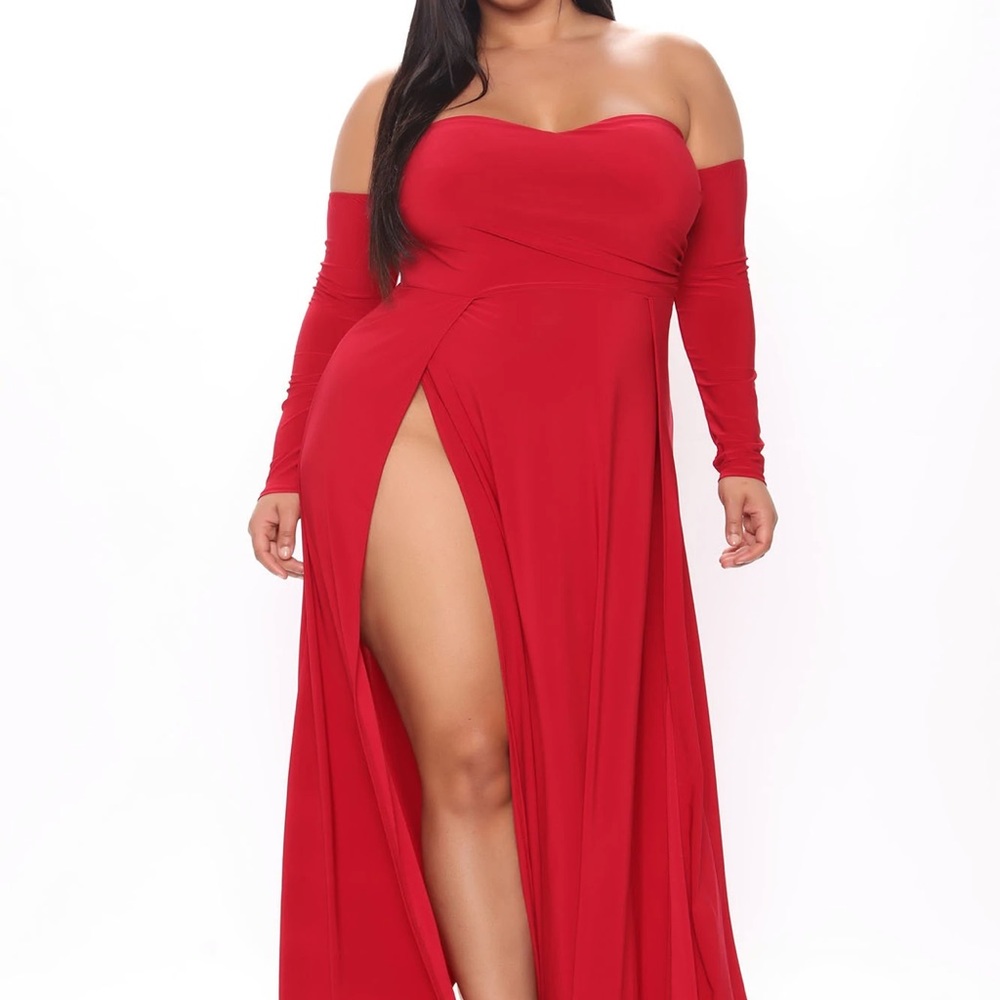 FASHIONNOVA  Elegant Red Off-Shoulder Dress
